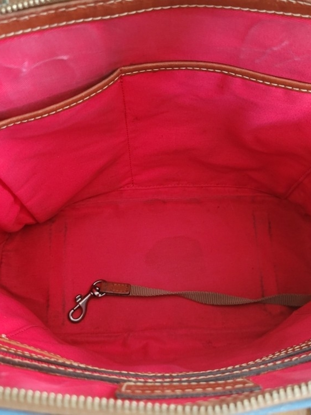Dooney & Bourke Blue Leather Satchel with Brown Trim - Picture 8 of 11